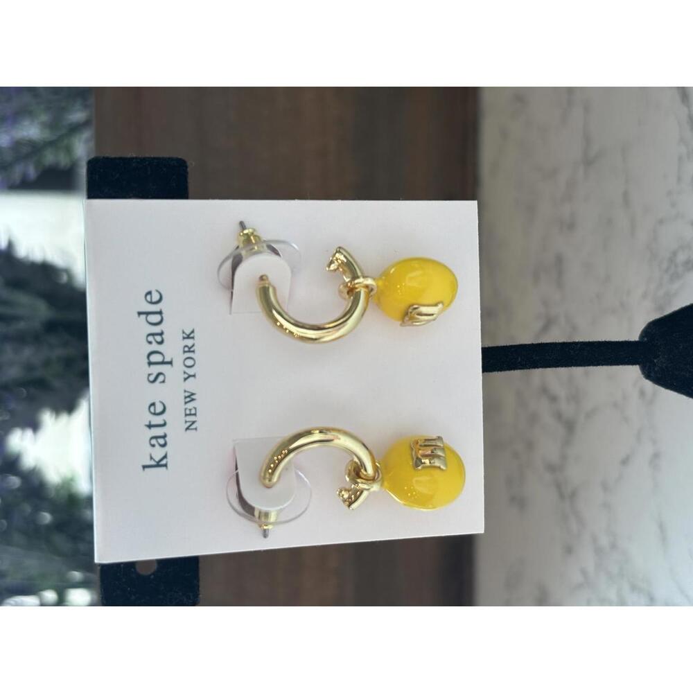Kate Spade New York Yellow M Charm Gold Hoop Earrings